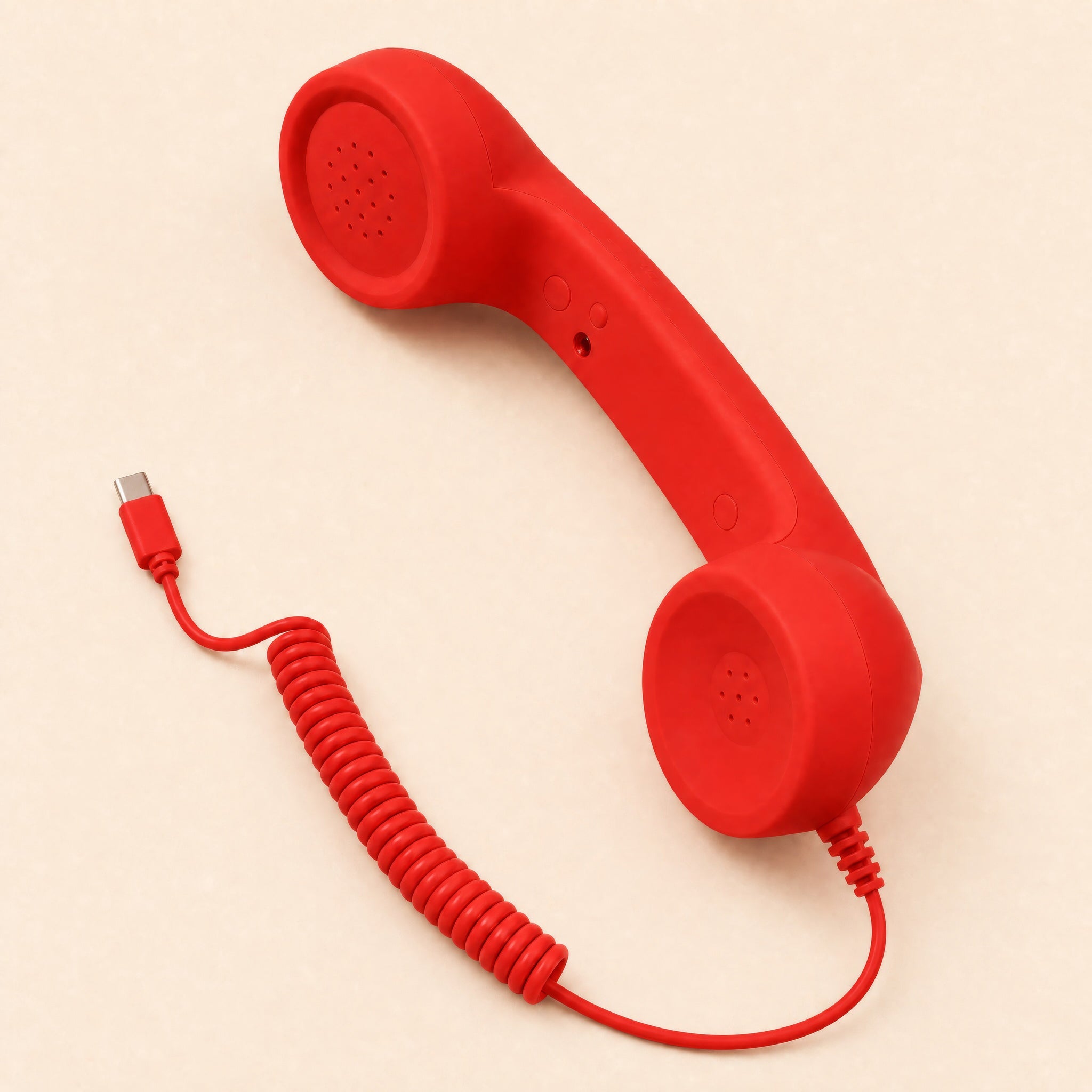 DialBoop Retro Handset in signal red with coiled cord and USB-C plug